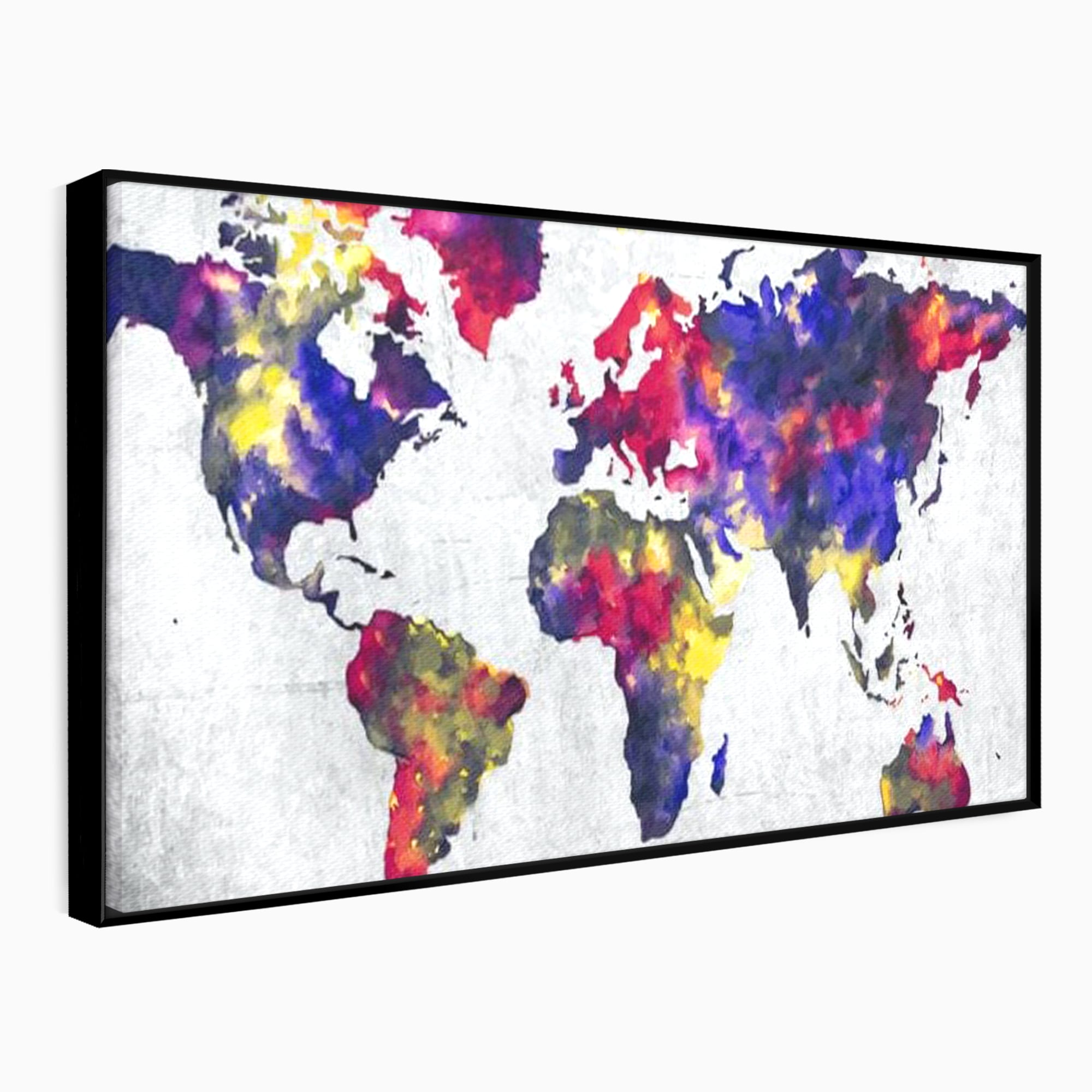 Tablou canvas cu tablou canvas cu harta lumii in acuarela, in rama de aluminiu negru